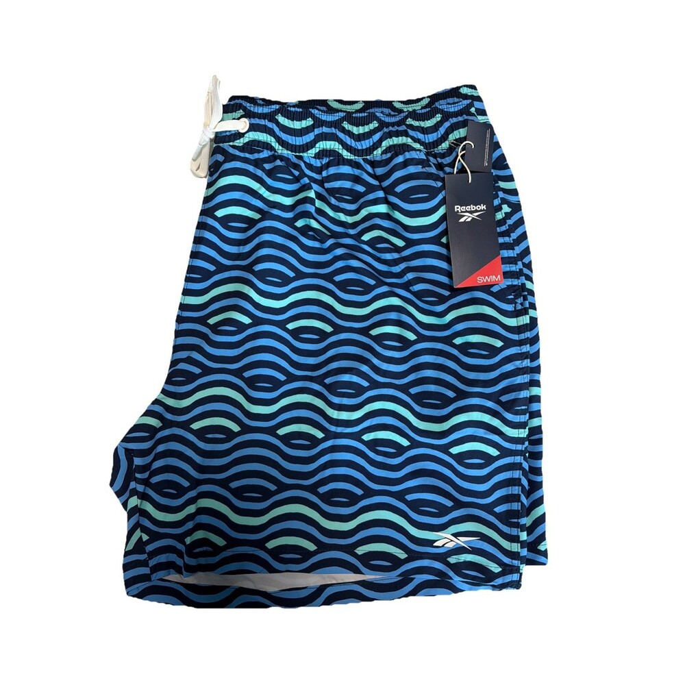 Reebok Men’s Swim Shorts Trunks Lined All Over Print Size 2XL Wave Blue NEW